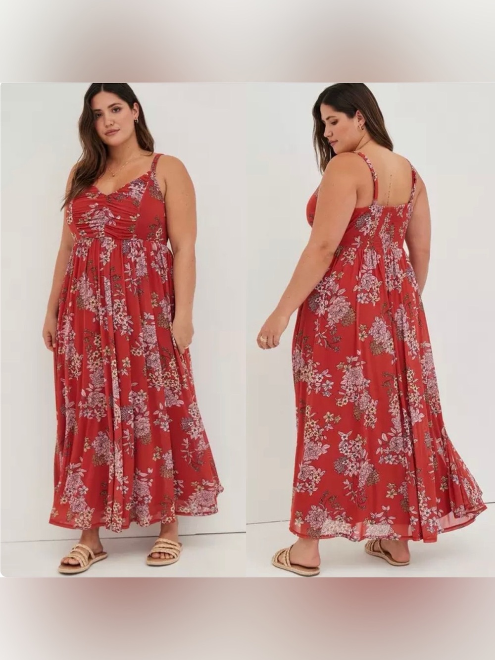 Torrid Rusty Orange Mesh Floral Maxi Dress
